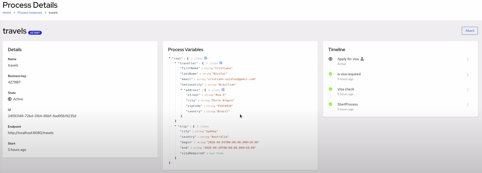 Image of process details in Management Console