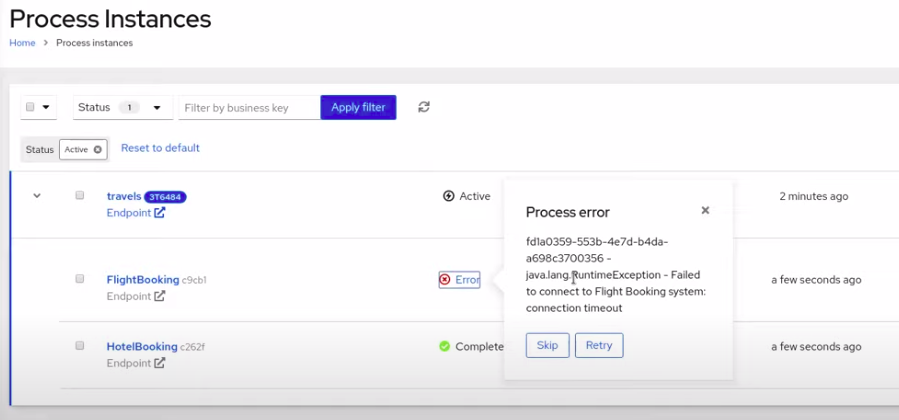 Image of process with error in Management Console