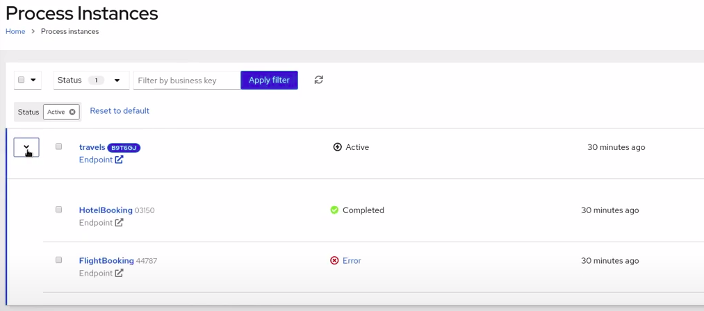 Image of expanded process with subprocesses in Management Console
