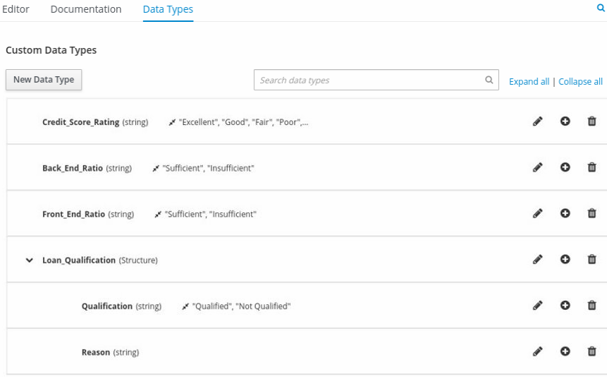 dmn manage data types structured2