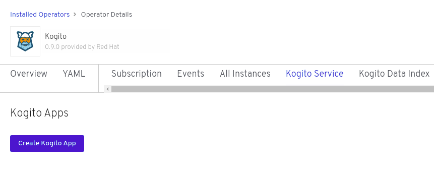 Image of Kogito service page in web console