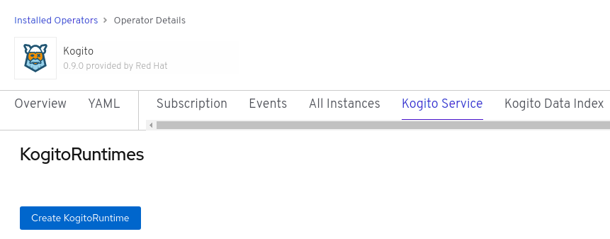 Image of Kogito service page in web console
