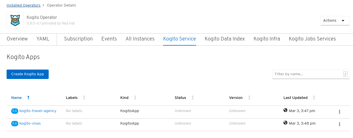 Image of travel agency and visas services listed in web console