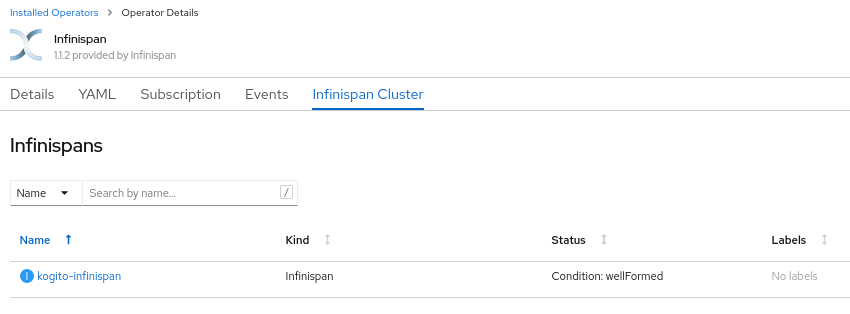 Image of Infinispan Cluster page in web console