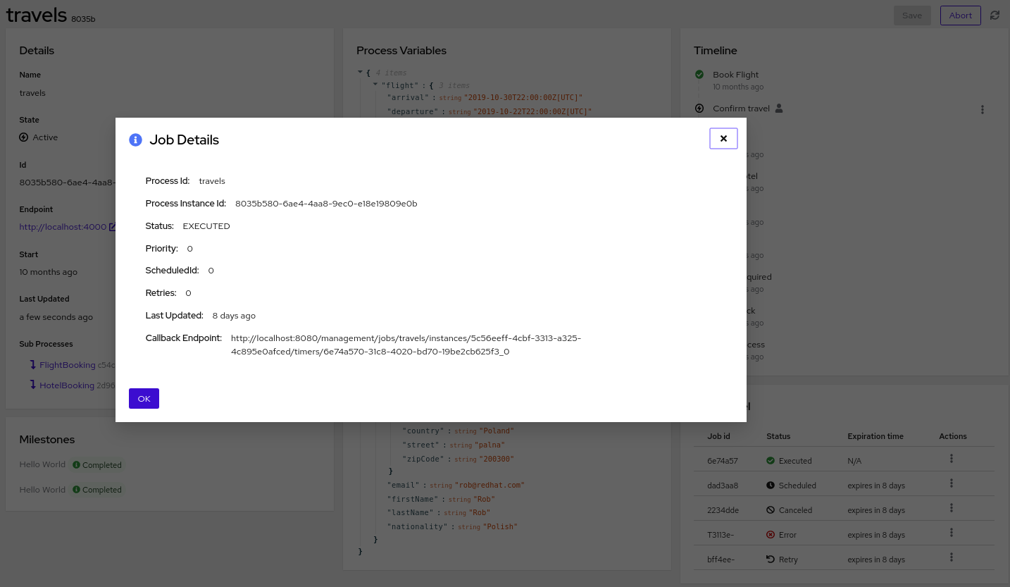 Image of jobs panel details in Management Console