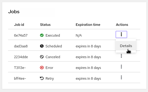 Image of jobs panel in Management Console