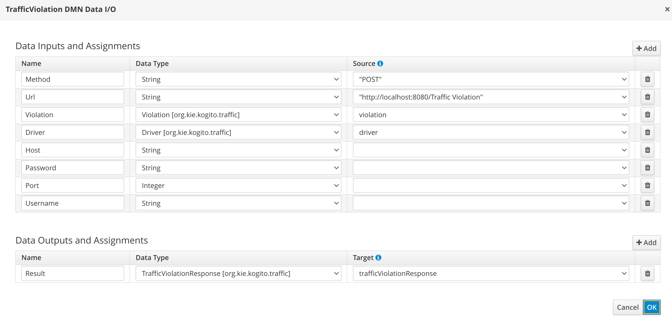 Image of Traffic Violation REST Work Item data assignmentg in process designer