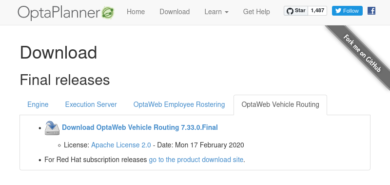 OptaPlanner download page at www.optaplanner.org