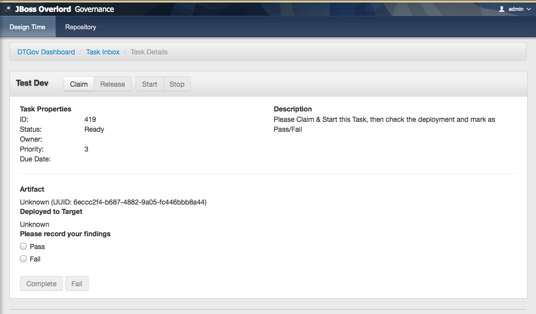 Task Detail for the 'Test Dev'task