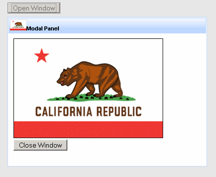 The <rich:modalPanel> component opens in closest to observer layer. All other layers are dimmed by blocking <div> element (gray on the picture).