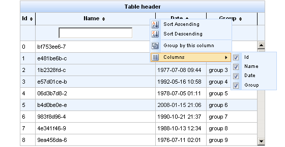 Column menu