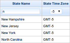 A table of state capitals filtered by states beginning with the letter " a"