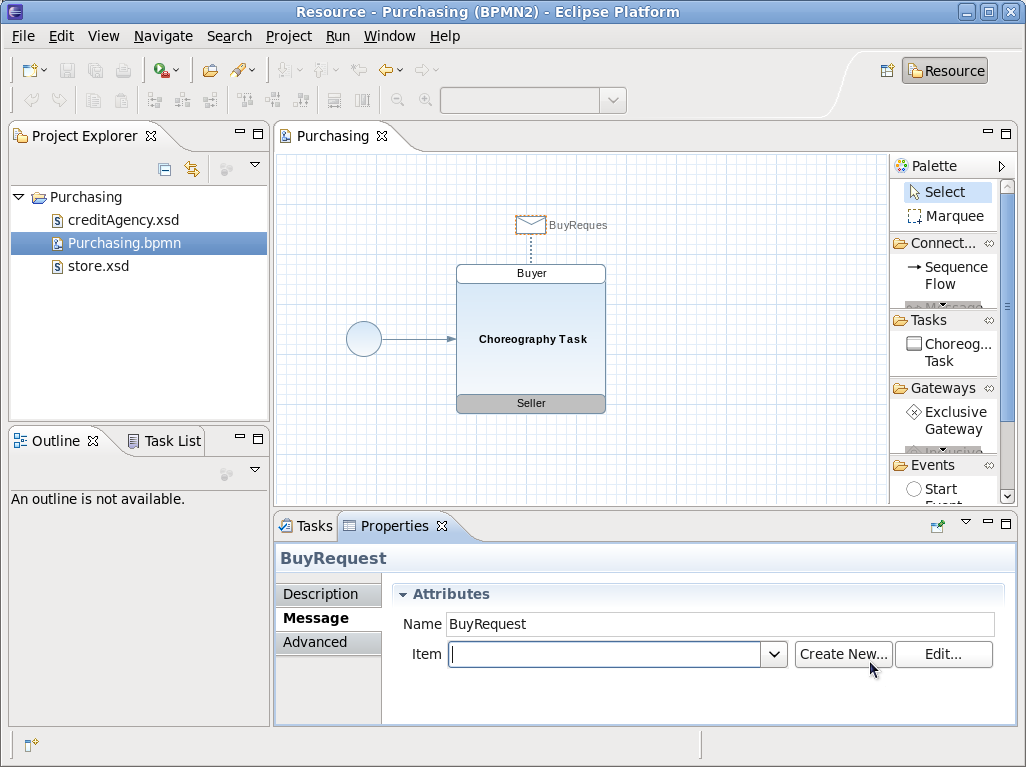 Create item definition using the 'Create New' button