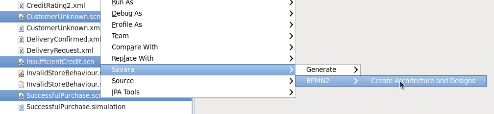Menu item for creating the BPMN2 architecture and design artifacts
