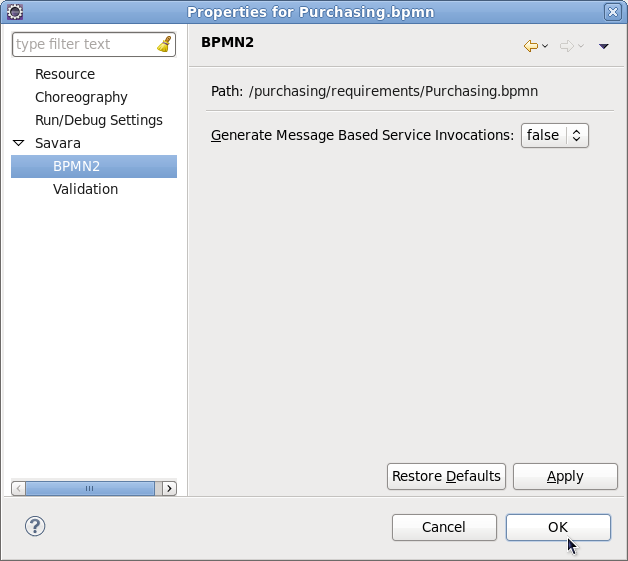 BPMN2 Properties dialog