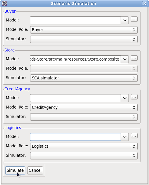 Scenario simulation configured for validating the SCA Java implementation for the Store role