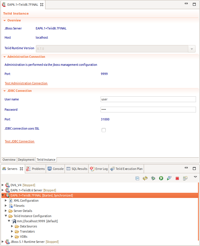 Editor for Configuring the Teiid Server