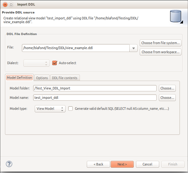 DDL Import Options