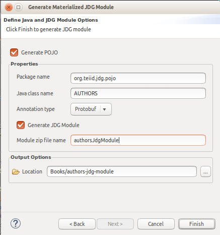 Define Java and JDG Module Options