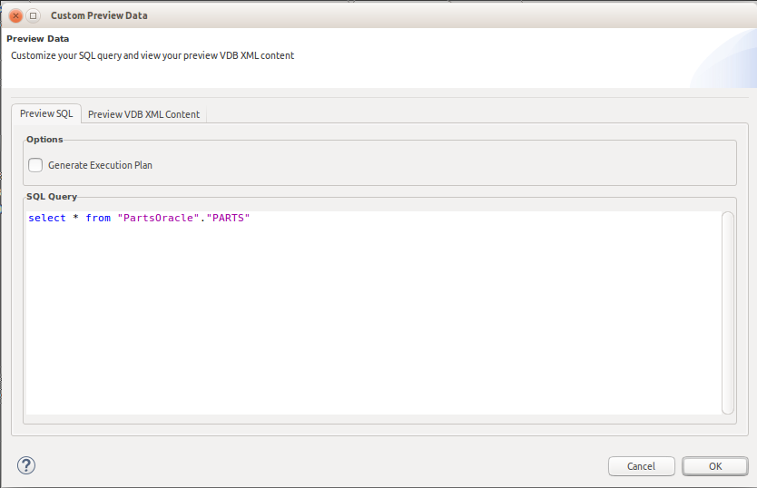 Preview Data: SQL Query Tab
