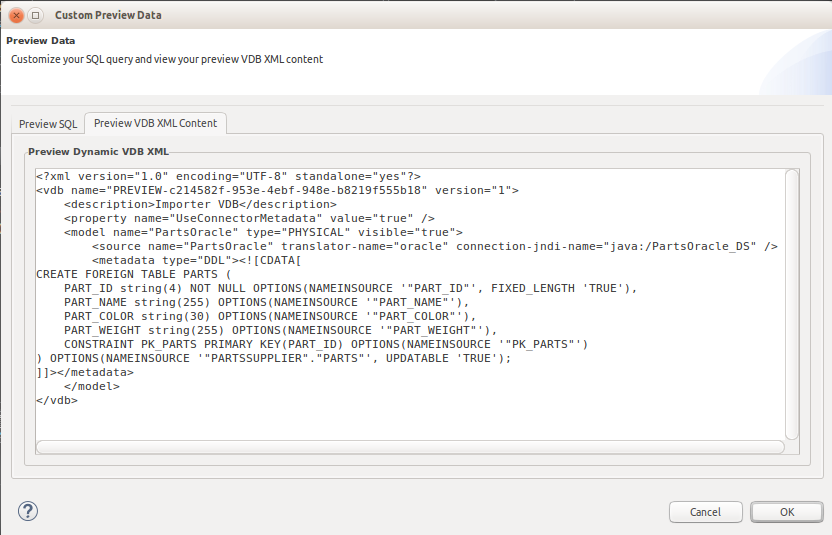 Preview Data: VDB XML Content Tabb