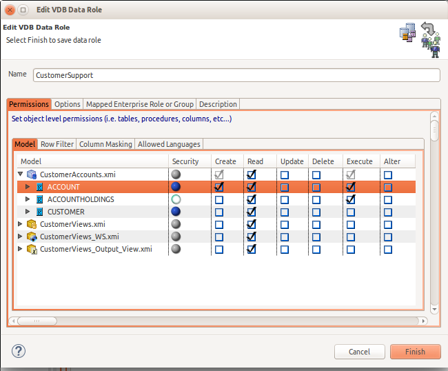 VDB Data Roles Tab