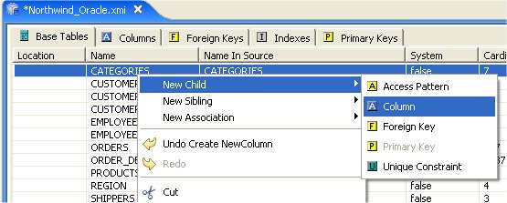 New Child Action In Table Editor