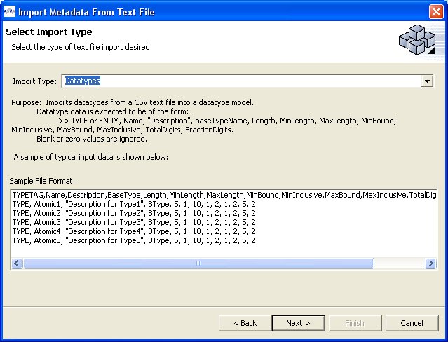Select Import Type - Datatypes