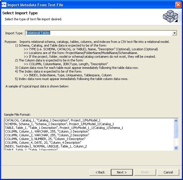 Select Import Type - Relational Tables