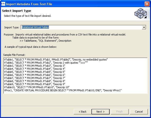 Select Import Type - Relational Virtual Tables