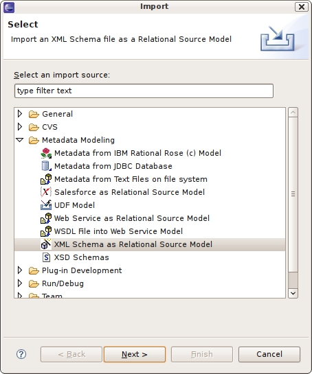 Select XML Schema As Relational Source Model Option