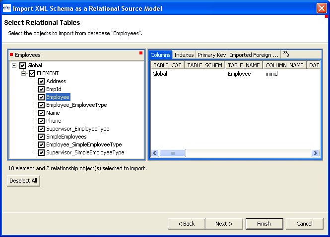 Select Relational Tables Dialog