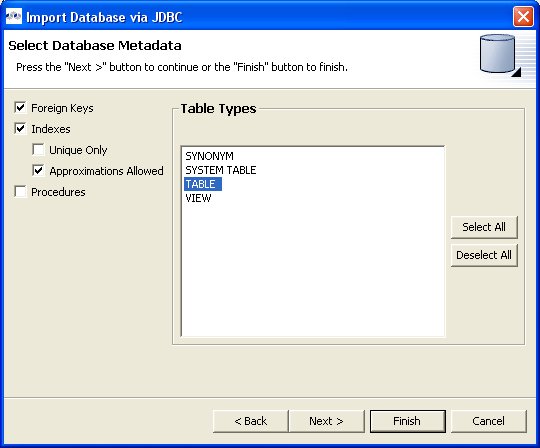 Select Database Metadata Dialog