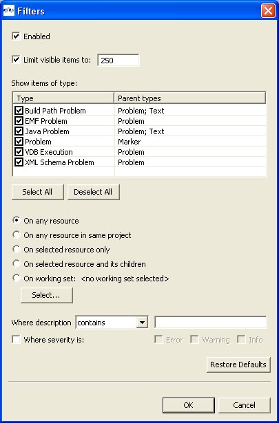 Problems View Filters Dialog