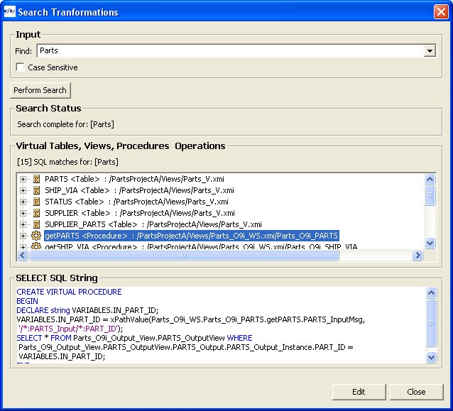 Search Transformations Dialog