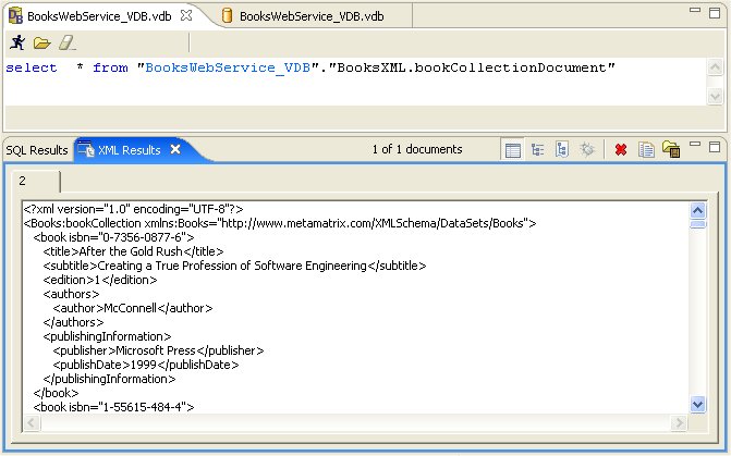 XML SQL Results View