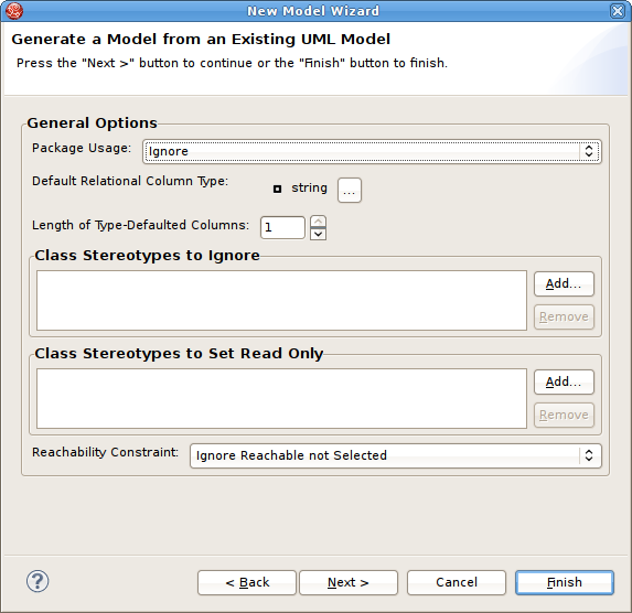 UML Generation Options Dialog