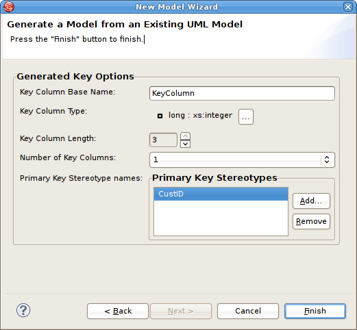 Generated Key Options Dialog