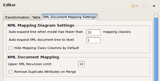 XML Document Preferences Panel