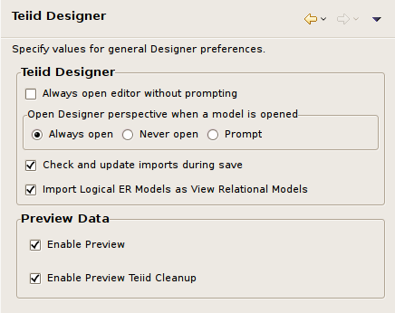 General Teiid Designer Preferences Panel