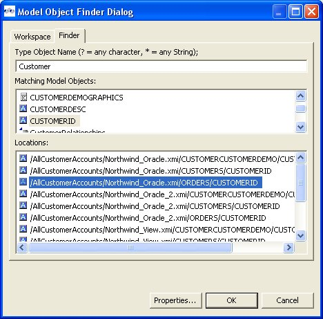 Model Object Finder Dialog - Finder Tab