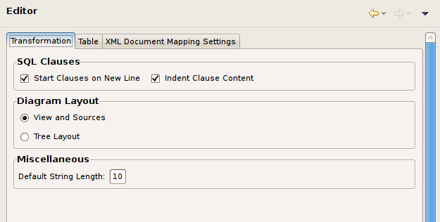 Transformation Editor Preferences Panel