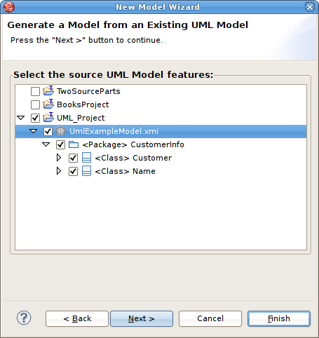 Select UML Features Dialog