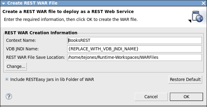 Generate a REST WAR War File Dialog
