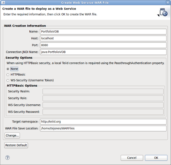 Generate a JBossWS-CXF War Web Service Dialog