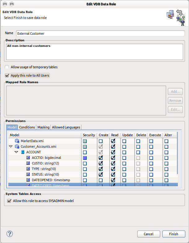 VDB Data Roles Tab