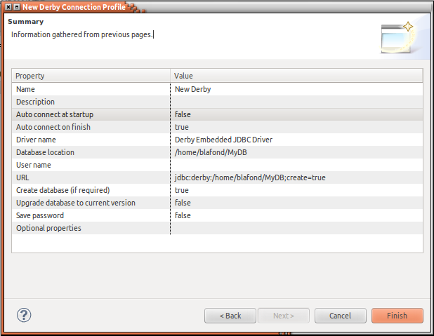 Derby Embedded Connection Properties