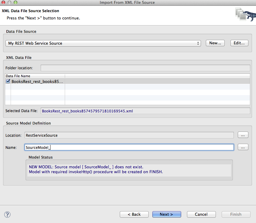 REST Result Data File Source Selection Page