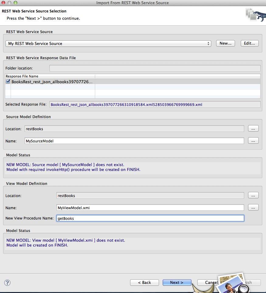 REST Result Data File Source Selection Page