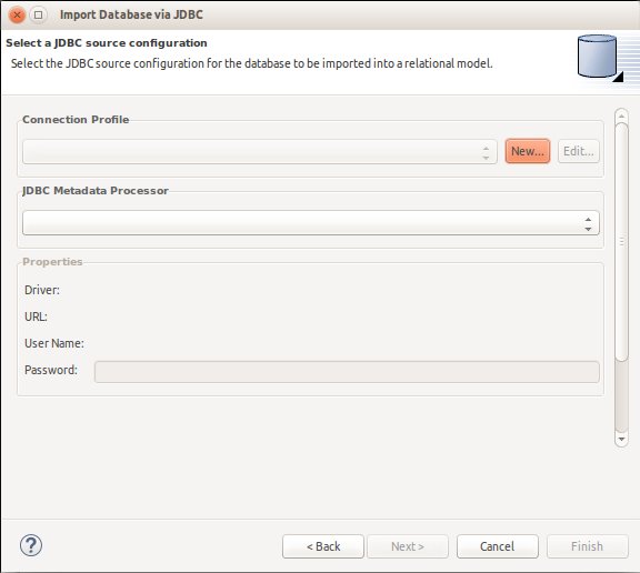 Select JDBC Source Configuration Dialog